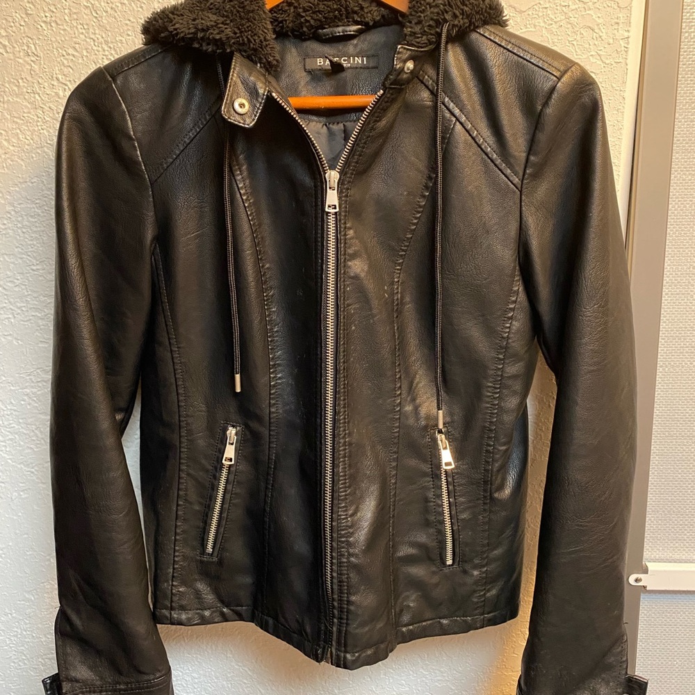 Leather black hoodie zipper
